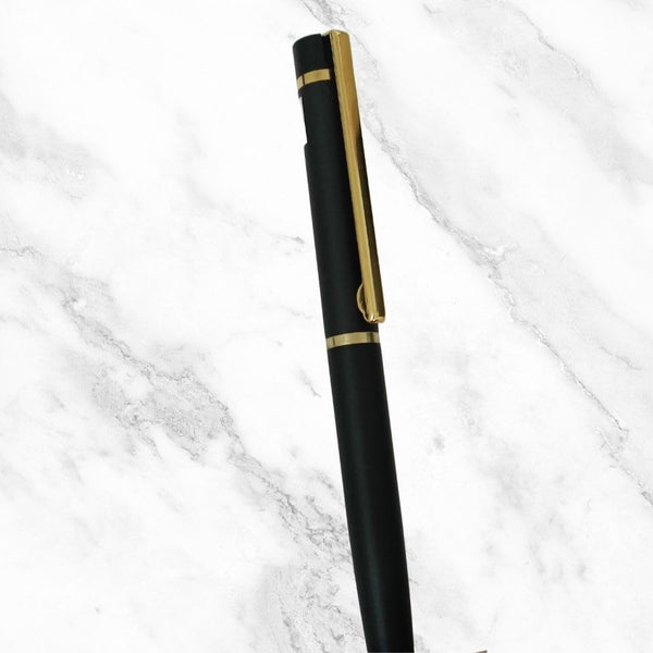 Matte Black Ball Pen with Gold Clip – Twist Mechanism | Blue Ink