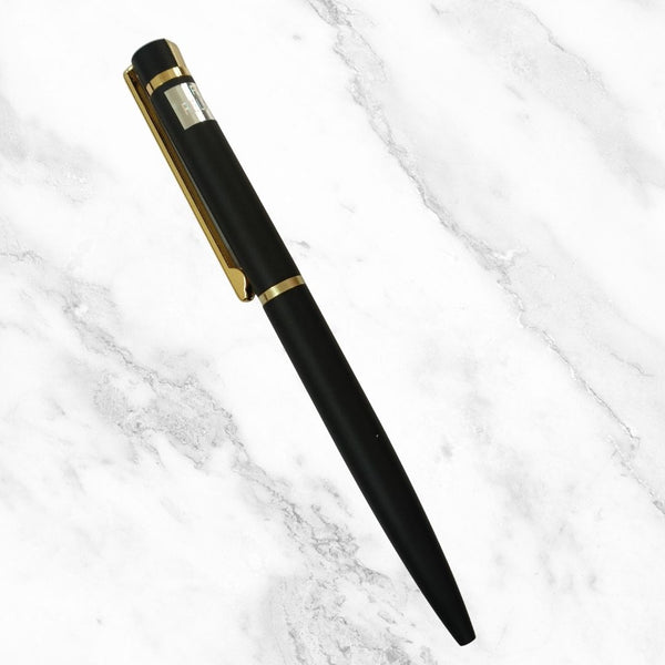 Matte Black Ball Pen with Gold Clip – Twist Mechanism | Premium Blue Ink Pen