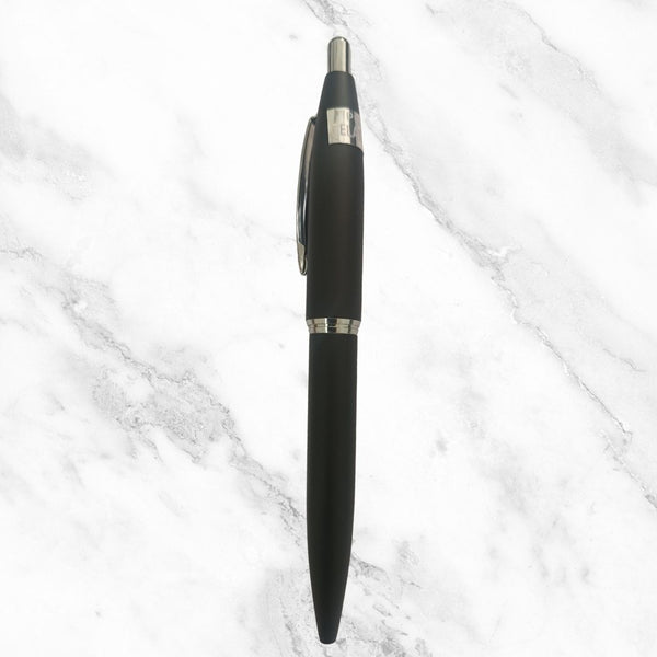 Matte Black Ball Pen with Silver Clip | Click Mechanism | Blue Ink 