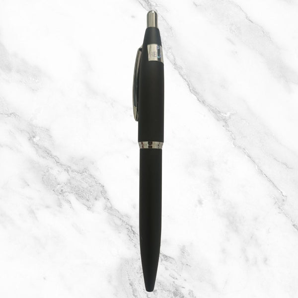 Matte Black Ball Pen with Silver Clip | Click Mechanism | Blue Ink 