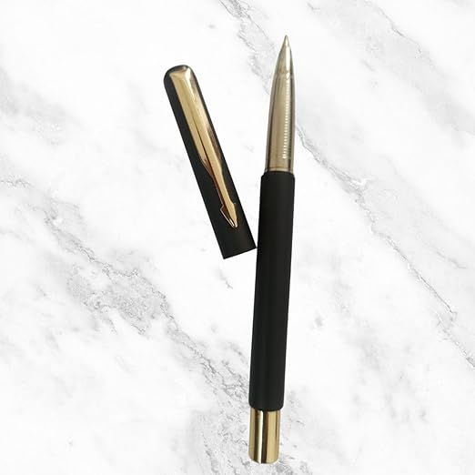 Matte Black Gold Clip Ball Pen – Blue Ink | Premium Open Cap Pen | BallPenBazaar