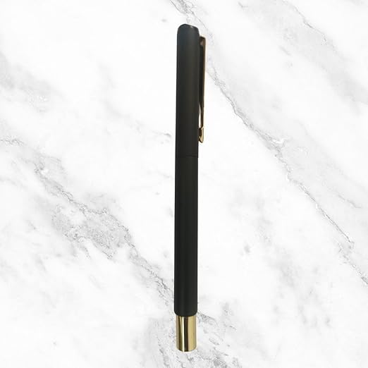 Matte Black Gold Clip Ball Pen – Blue Ink | Premium Open Cap Pen | BallPenBazaar