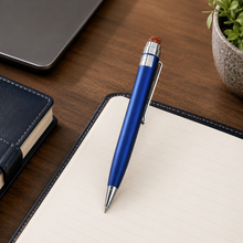 Ballpen Bazaar Matt Blue Ball Pen with Silver Clip & Rudrax Top | Twist Mechanism | Blue Ink | 1 Pc