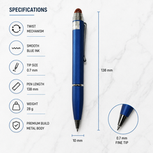Ballpen Bazaar Matt Blue Ball Pen with Silver Clip & Rudrax Top | Twist Mechanism | Blue Ink | 1 Pc