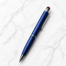 Ballpen Bazaar Matt Blue Ball Pen with Silver Clip & Rudrax Top | Twist Mechanism | Blue Ink | 1 Pc