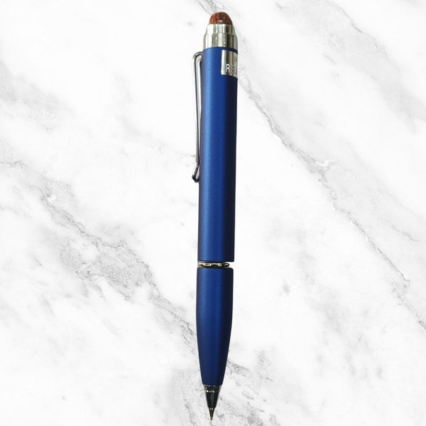 Matte Blue Ball Pen with Silver Clip & Maroon Diamond Top – Twist | Blue Ink