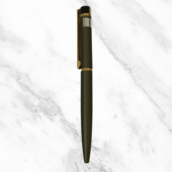 Matte Gray Ball Pen – Blue Ink | Gold Clip Twist Pen | BallPenBazaar