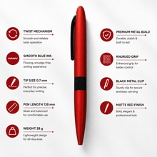 Matte Red Twist Ball Pen with Black Clip – Blue Ink | Premium Valentine Gift Pen