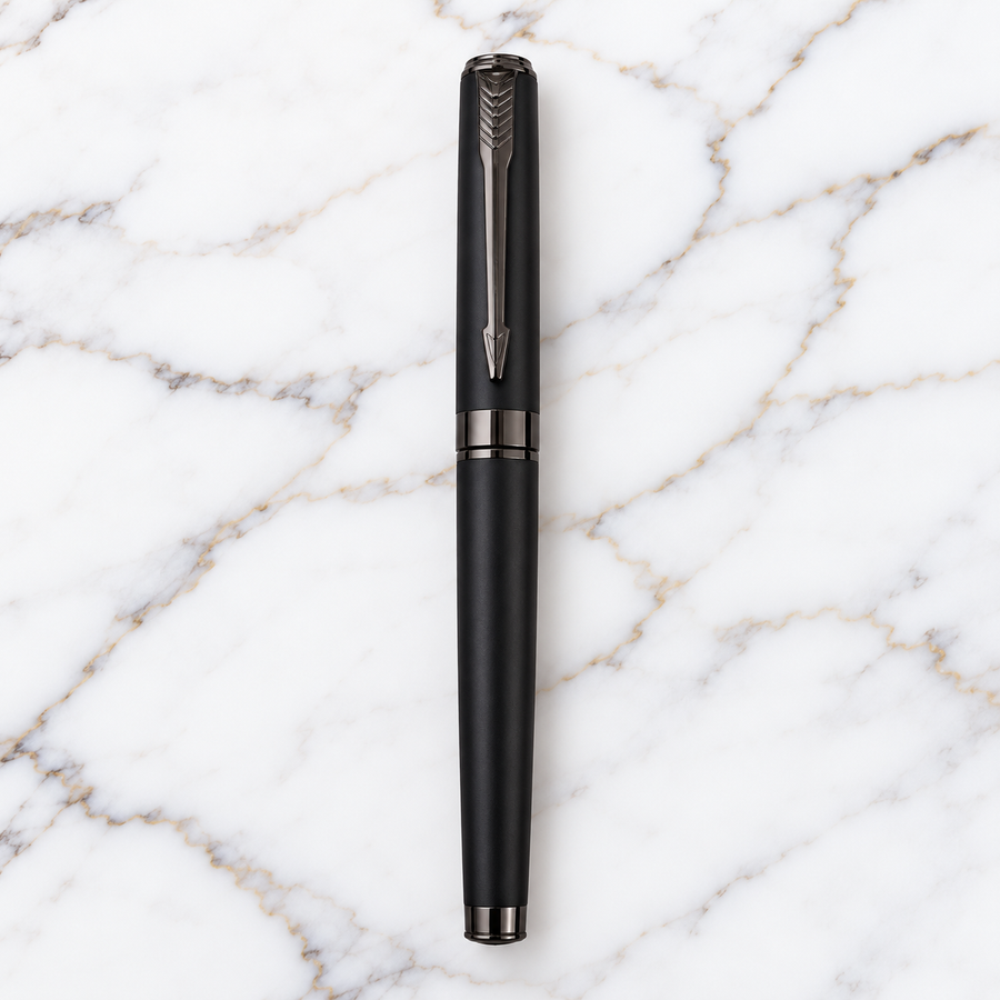 Matt Black Ball Pen with Gunmetal Clip – Openable Metal Pen | Blue Ink + 1 Extra Refill Free