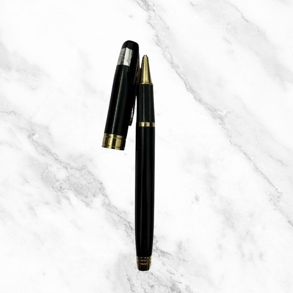 Metallic Black Ball Pen with Gold Clip – Blue Ink | BallPenBazaar