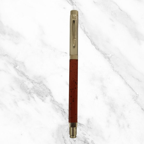 Metallic Designer Orange Ball Pen with Silver Cap – Openable Mechanism | Smooth Blue Ink Writing