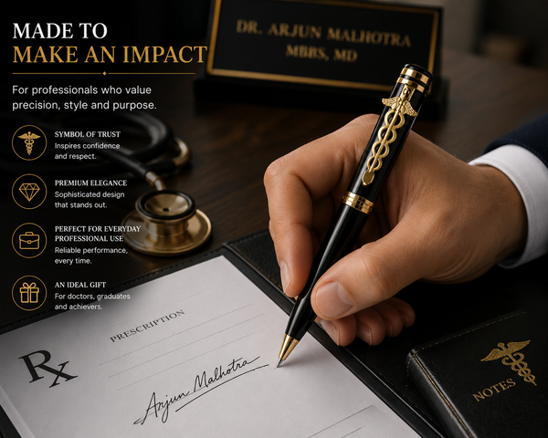 Metallic Glossy Black Ball Pen – Gold Doctor Clip