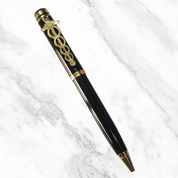 Metallic Glossy Black Ball Pen – Gold Doctor Clip | Blue Ink Twist Pen