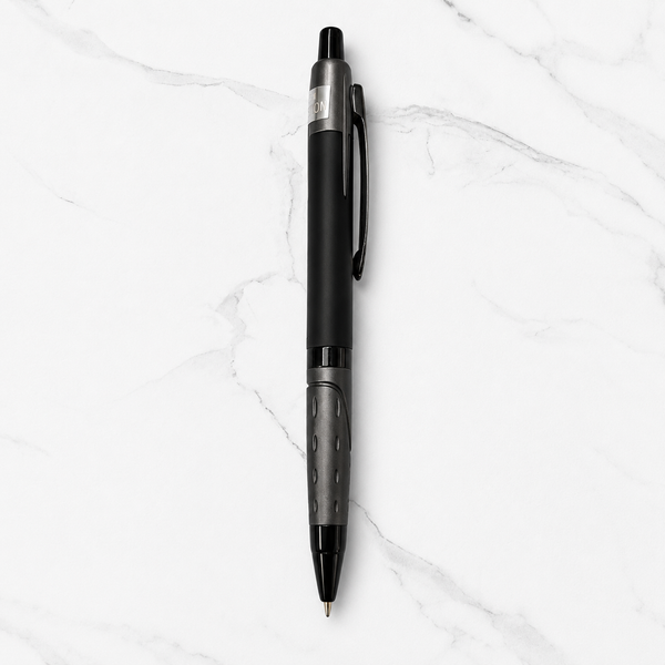 Metallic Glossy Black Ball Pen with Gray Design | Click Mechanism