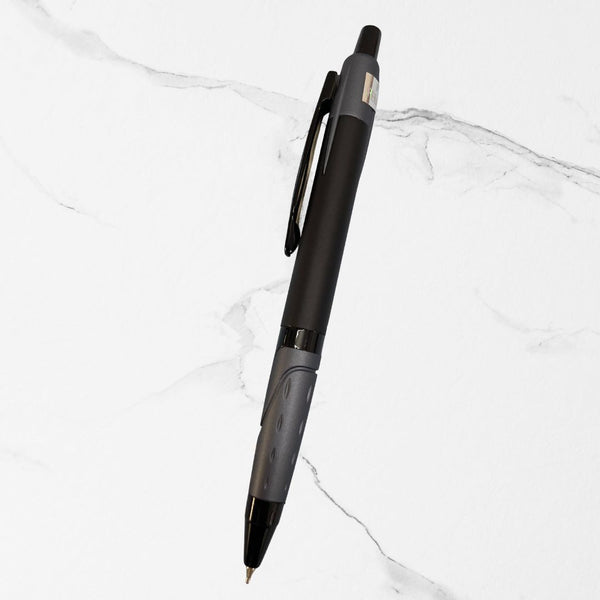 Metallic Glossy Black Ball Pen with Gray Design | Click Mechanism | Smooth Blue Ink | Premium Executive Writing Pen