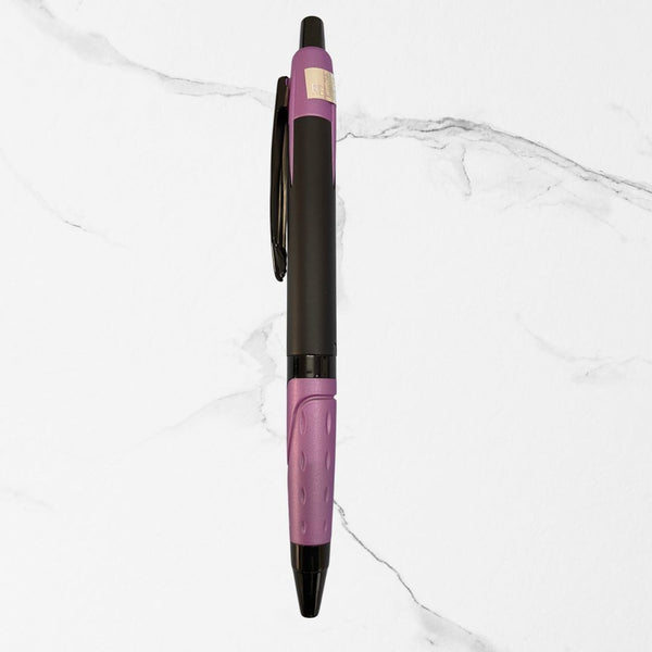Metallic Glossy Black Ball Pen with Purple Design | Click Mechanism