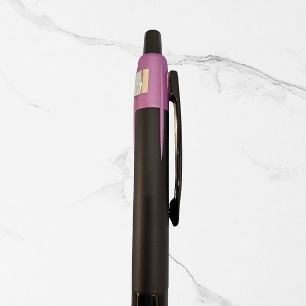 Metallic Glossy Black Ball Pen with Purple Design | Click Mechanism