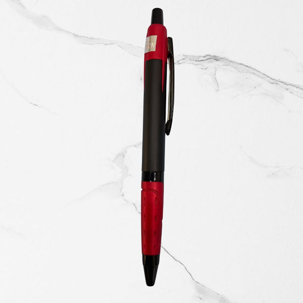 Metallic Glossy Black Ball Pen with Red Design | Click Mechanism | Smooth Blue Ink | Premium Metal Writing Pen for Office & Gifting