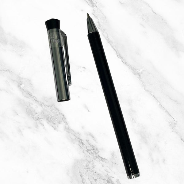 Metallic Glossy Black & Silver Ball Pen – Blue Ink | BallPenBazaar