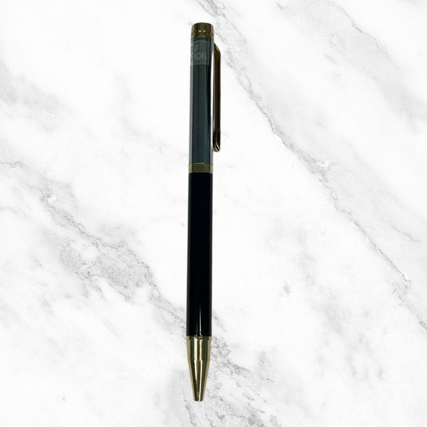 Metallic Glossy Black and Silver Ball Pen – Twist Mechanism | Gold Clip