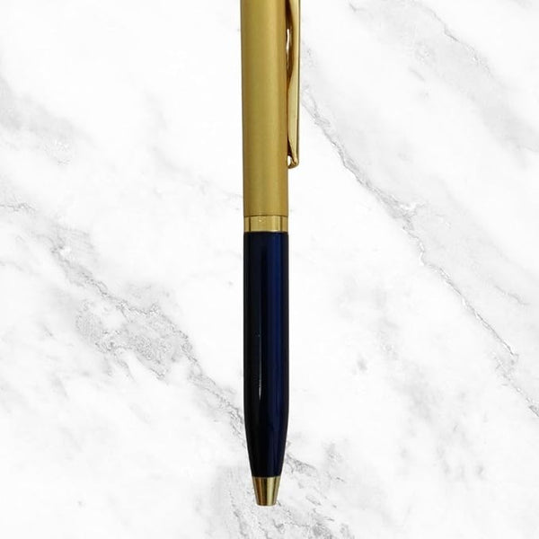 Metallic Glossy Blue & Gold Dual Tone Mini Ball Pen – Gold Clip | Mobile Touch Top | Twist Mechanism | Smooth Blue Ink