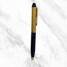Metallic Glossy Blue & Gold Dual Tone Mini Ball Pen – Gold Clip | Mobile Touch Top | Twist Mechanism | Smooth Blue Ink