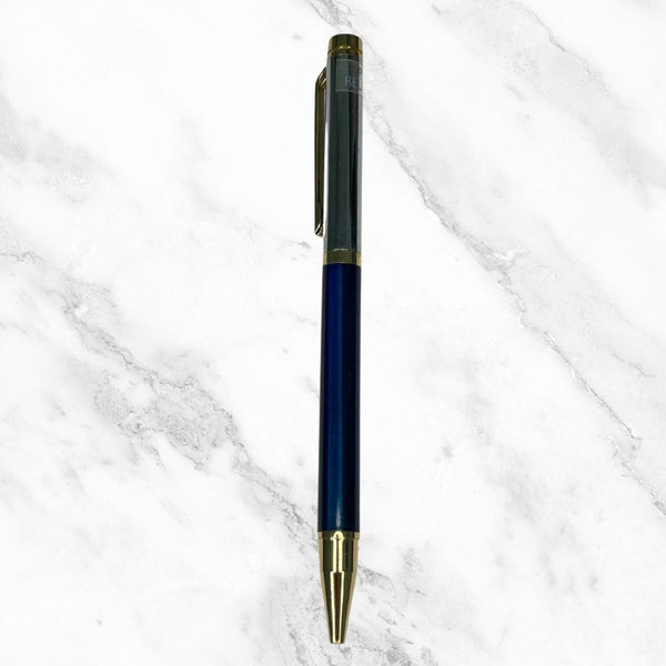 Metallic Glossy Blue and Silver Ball Pen – Twist Mechanism | Gold Clip