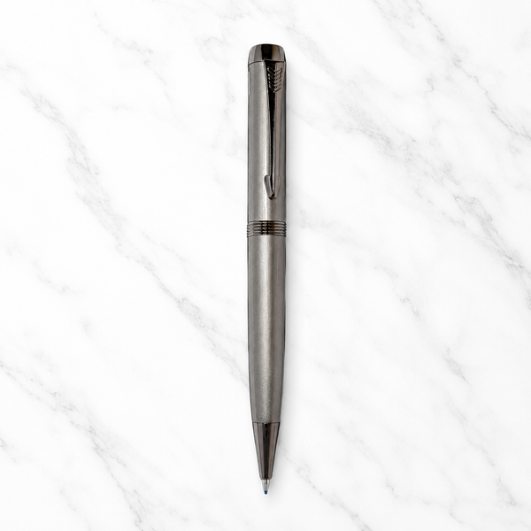 Ballpen Bazaar Metallic Glossy Gray Ball Pen with Gunmetal Clip | Twist Mechanism | Smooth Blue Ink Writing Pen