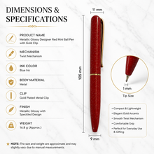 Metallic Glossy Designer Red Mini Ball Pen – Gold Clip