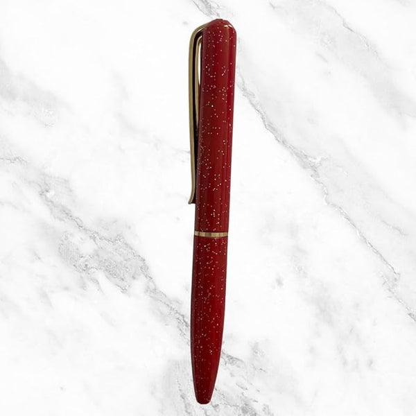 Metallic Glossy Designer Red Mini Ball Pen – Gold Clip | Twist Mechanism | Blue Ink | Elegant Compact Writing Instrument