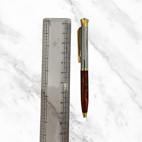 Metallic Glossy Designer Red & Silver Dual‑Tone Mini Ball Pen – Elegant Gold Clip & White Diamond Twist Top | Smooth Blue Ink Writing