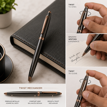 Ballpen Bazaar Metallic Glossy Gunmetal Ball Pen with Copper Clip | Twist Mechanism | Blue Ink | Premium Metal Writing Pen