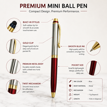 Metallic Maroon & Silver Mini Ball Pen – Gold Clip