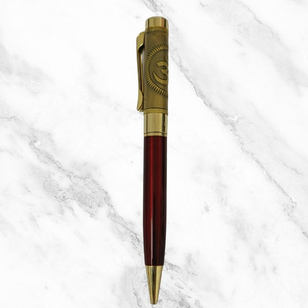 Red Om Ball Pen – Blue Ink | Glossy Designer Twist Pen | BallPenBazaar