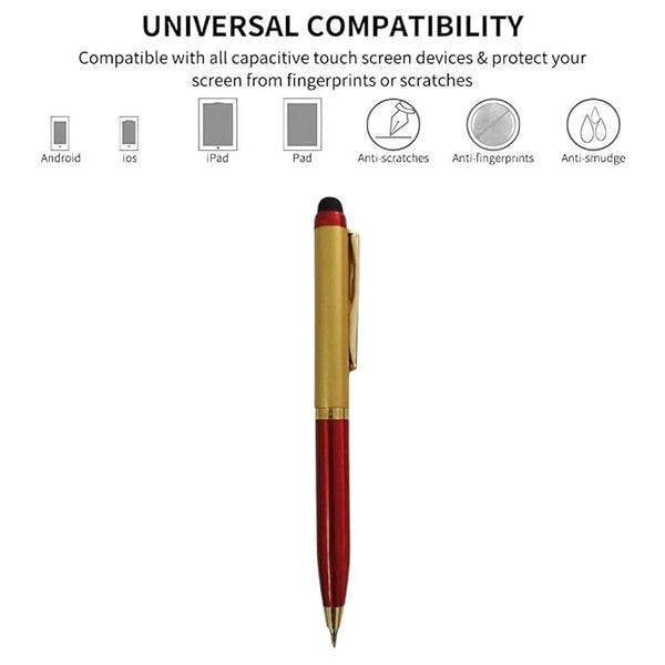 Metallic Glossy Red & Gold Dual Tone Mini Ball Pen with Gold Clip | Mobile Touch Tip & Twist Mechanism | Blue Ink