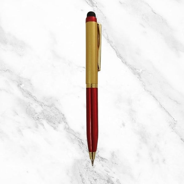 Metallic Glossy Red & Gold Dual Tone Mini Ball Pen with Gold Clip | Mobile Touch Tip & Twist Mechanism | Blue Ink
