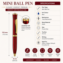 Metallic Glossy Red Mini Ball Pen – Gold Clip & Diamond Top