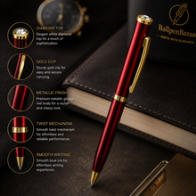 Metallic Glossy Red Mini Ball Pen – Gold Clip & Diamond Top