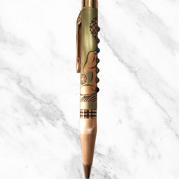 7 Chakra Engraved Rose Gold Ball Pen – Twist Mechanism | Blue Ink