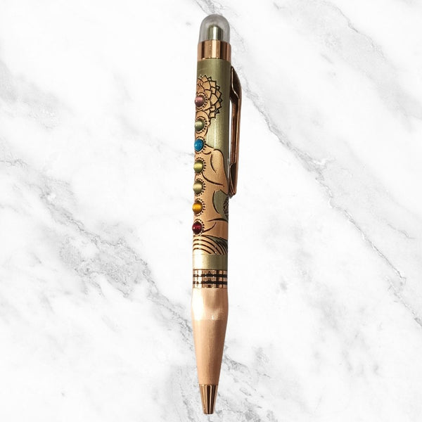 7 Chakra Engraved Rose Gold Ball Pen – Twist Mechanism | Blue Ink