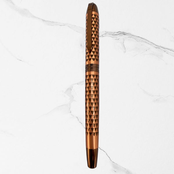 Metallic Glossy Rose Gold Body Ball Pen with Brown Rectangle Design