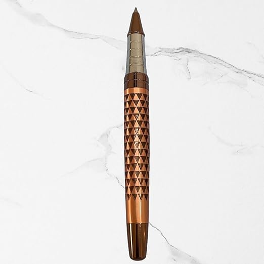 Metallic Glossy Rose Gold Body Ball Pen with Brown Rectangle Design
