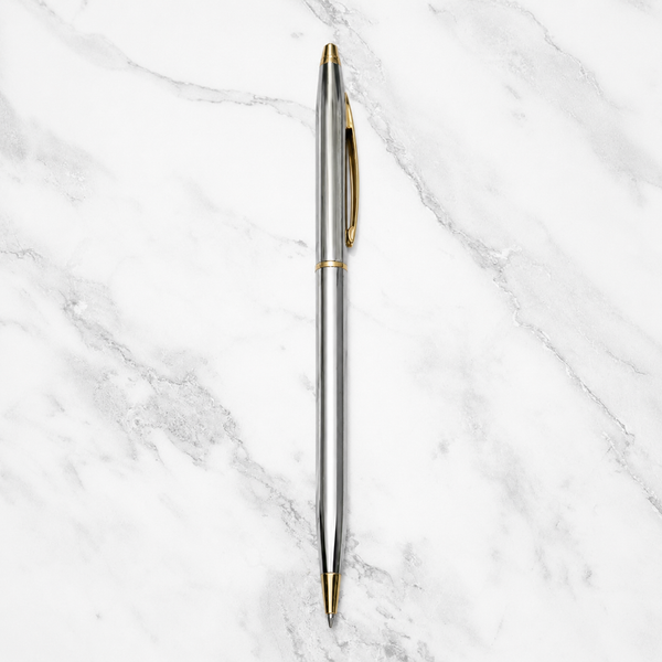 Metallic Glossy Silver Ball Pen – Gold Clip | Twist Mechanism