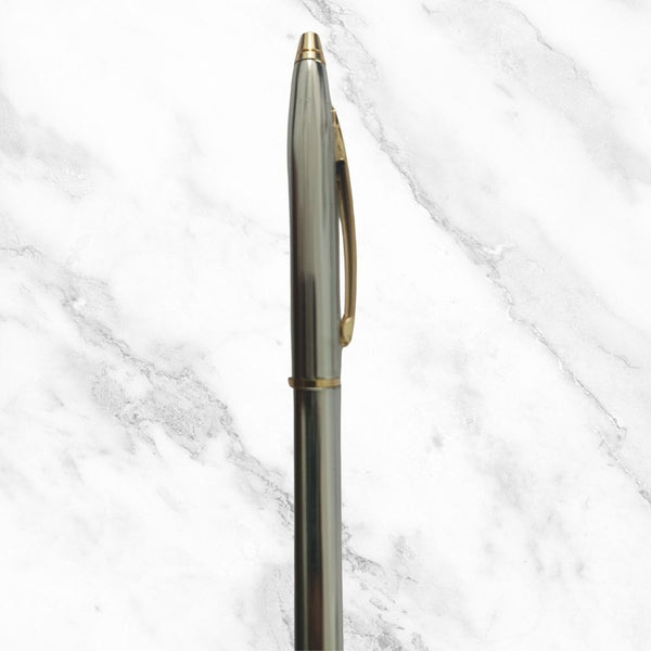 Metallic Glossy Silver Ball Pen – Gold Clip | Twist Mechanism | Smooth Blue Ink