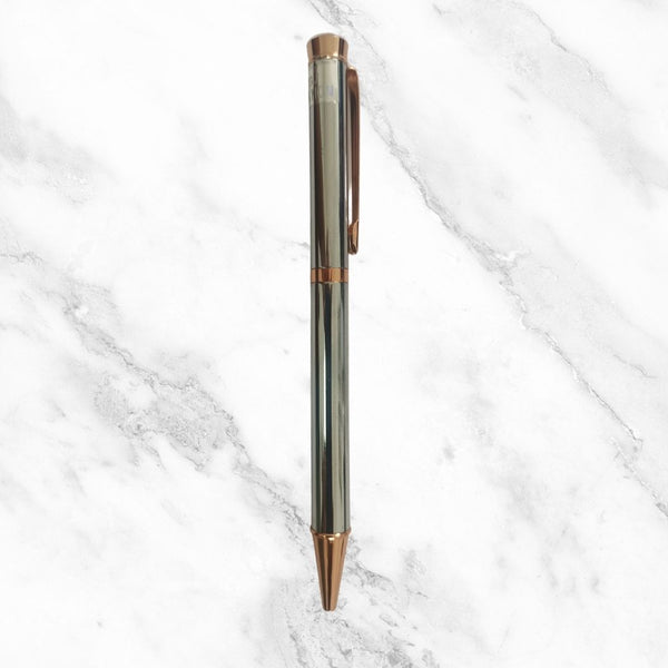 Metallic Silver Ball Pen with Rose Gold Clip & Diamond Top | Twist Mechanism
