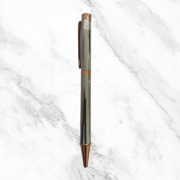 Metallic Silver Ball Pen with Rose Gold Clip & Diamond Top | Twist Mechanism