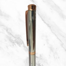 Metallic Silver Ball Pen with Rose Gold Clip & Diamond Top | Twist Mechanism