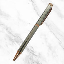 Metallic Silver Ball Pen with Rose Gold Clip & Diamond Top | Twist Mechanism