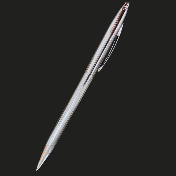 Metallic Glossy Silver Body Ball Pen with Silver Clip | Twist Mechanism | 0.6mm Screw Type Blue Ink Refill | Smooth Writing Pen for Men & Women | Premium & Budget Friendly Gift