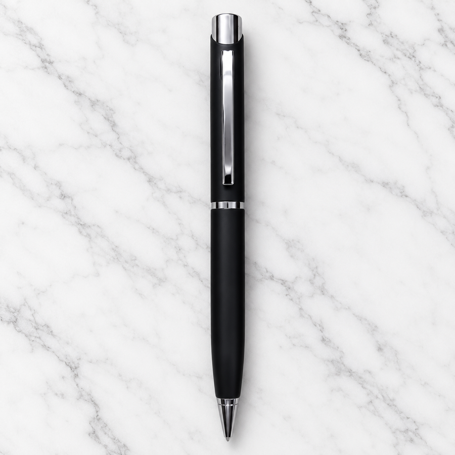 Matt Black Metal Twist Ball Pen with Silver Clip | 0.7 mm Blue Ink | Screw Type Refill + 1 Extra Refill